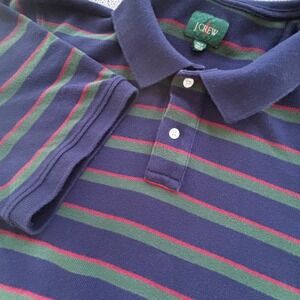 J.Crew Polo Shirt Oarsman XLT Blue Green Striped Re-Imagined Short Sleeve Preppy